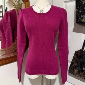 Moda International Fuchsia Pink 100% Wool Long Sleeve Keyhole Back Sweater M
